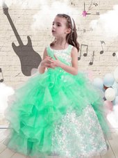 Aqua Blue Ball Gowns Asymmetric Sleeveless Tulle Floor Length Side Zipper Beading Flower Girl Dress
