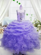 Pick Ups Floor Length Lavender Toddler Flower Girl Dress Square Sleeveless Zipper