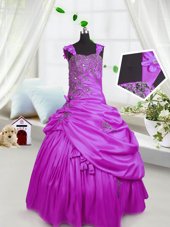 Trendy Sleeveless Lace Up Floor Length Beading and Pick Ups Flower Girl Dresses