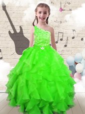 Organza One Shoulder Sleeveless Lace Up Beading and Ruffles Party Dress for Girls in