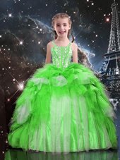 Classical Organza Sleeveless Floor Length Child Pageant Dress and Beading and Ruffles
