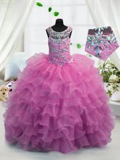 Fantastic Ruffled Ball Gowns Casual Dresses Fuchsia Scoop Organza Sleeveless Floor Length Lace Up