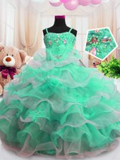 Spaghetti Straps Sleeveless Organza Toddler Flower Girl Dress Beading and Ruffled Layers Zipper