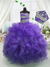 Organza Sleeveless Floor Length Casual Dresses and Beading and Ruffles