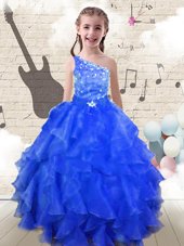 One Shoulder Sleeveless Lace Up Party Dress Royal Blue Organza