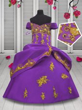 Colorful Lilac Sleeveless Beading and Appliques Floor Length Flower Girl Dresses for Less