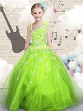 Sleeveless Zipper Floor Length Beading and Appliques Kids Formal Wear