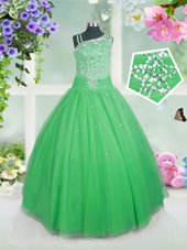 Tulle Sleeveless Floor Length Little Girls Pageant Gowns and Beading