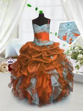 Spectacular Sleeveless Floor Length Beading and Ruffles and Pick Ups Lace Up Teens Party Dress with Rust Red