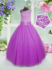 Noble Tulle Sleeveless Floor Length Flower Girl Dresses and Beading