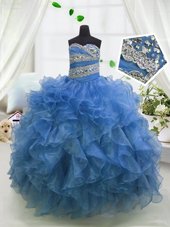 Floor Length Ball Gowns Sleeveless Blue Casual Dresses Lace Up