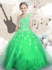 Sleeveless Organza Floor Length Lace Up Flower Girl Dresses for Less in Green for with Beading and Appliques and Hand Made Flower