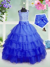 Sleeveless Zipper Floor Length Beading and Ruffled Layers Flower Girl Dress