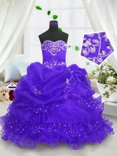 Sleeveless Beading and Ruffled Layers and Pick Ups Lace Up Flower Girl Dress