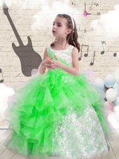 Straps Sleeveless Flower Girl Dresses Floor Length Beading and Pick Ups Hot Pink Satin