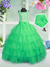 Custom Designed Floor Length Zipper Pageant Gowns For Girls for Party and Wedding Party with Beading and Ruffled Layers