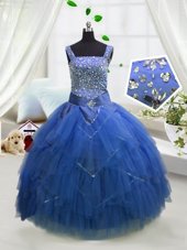 Sweet Tulle Sleeveless Floor Length Toddler Flower Girl Dress and Beading and Ruffles