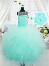 Scoop Floor Length Ball Gowns Sleeveless Aqua Blue Party Dress Wholesale Zipper