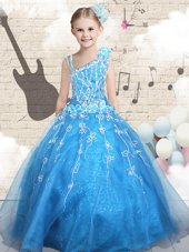 Sleeveless Lace Up Floor Length Appliques Pageant Gowns For Girls