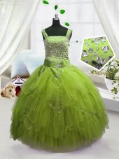 Yellow Green Lace Up Straps Beading and Ruffles Casual Dresses Tulle Sleeveless