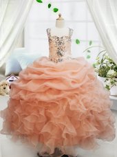 Sleeveless Zipper Floor Length Beading and Ruffles and Pick Ups Girls Pageant Dresses