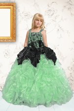 Dynamic Apple Green Ball Gowns Appliques and Pick Ups Toddler Flower Girl Dress Lace Up Organza Sleeveless Floor Length