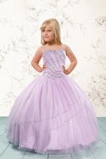 Adorable Floor Length Lilac Custom Made Tulle Sleeveless Beading