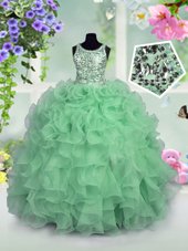 Sequins Ball Gowns Little Girls Pageant Dress Apple Green Scoop Organza Sleeveless Floor Length Zipper