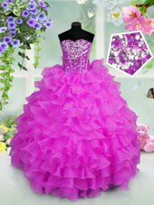 Romantic Sequins Ruffled Sweetheart Sleeveless Lace Up Toddler Flower Girl Dress Lilac Organza