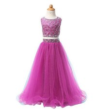 Scoop Sleeveless Zipper Floor Length Beading Flower Girl Dresses