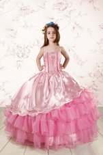 Dazzling Sleeveless Lace Up Floor Length Embroidery and Ruffled Layers Flower Girl Dress