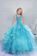Beauteous Halter Top Sleeveless Beading and Ruffles Lace Up Flower Girl Dresses