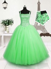 On Sale Apple Green Sleeveless Floor Length Beading and Sequins Lace Up Casual Dresses