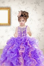 Best Selling Sleeveless Beading and Ruffles and Sequins Lace Up Girls Pageant Dresses