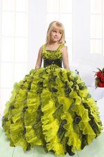 Chic Straps Sleeveless Organza Girls Pageant Dresses Beading and Ruffles Lace Up