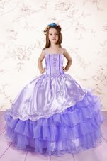 Sleeveless Embroidery and Ruffled Layers Lace Up Party Dress for Girls