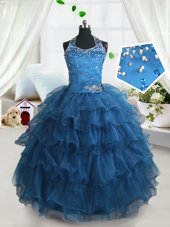 Delicate Sleeveless Lace Up Floor Length Beading and Ruffled Layers Party Dresses
