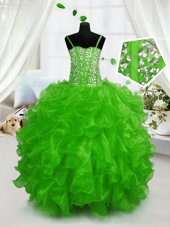 Shining Green Sleeveless Organza Lace Up Party Dress for Party and Wedding Party
