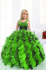Fantastic Mermaid Beading and Ruffles Toddler Flower Girl Dress Lace Up Organza Sleeveless Floor Length