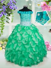 Traditional Scoop Sleeveless Organza Party Dresses Beading and Ruffled Layers Lace Up