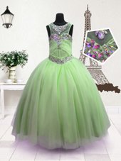 Exquisite Organza Scoop Sleeveless Zipper Beading Toddler Flower Girl Dress in Green