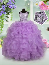 Enchanting Scoop Sleeveless Organza Kids Pageant Dress Ruffles and Sequins Zipper
