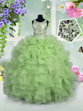 Cheap Scoop Sequins Apple Green Sleeveless Organza Zipper Custom Made for Party and Wedding Party
