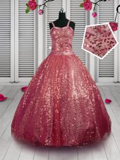 Glittering Straps Sleeveless Sequined Flower Girl Dresses for Less Beading and Sequins Lace Up
