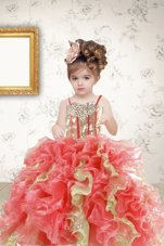 Latest Floor Length Multi-color Little Girl Pageant Gowns Organza Sleeveless Beading and Ruffles and Sequins