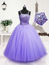 Sequins Floor Length Ball Gowns Sleeveless Blue Toddler Flower Girl Dress Zipper
