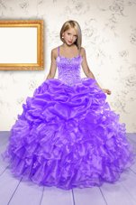 Eggplant Purple Lace Up Spaghetti Straps Beading and Ruffles and Pick Ups Womens Party Dresses Organza Sleeveless