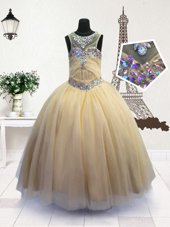Ideal Scoop Organza Sleeveless Floor Length Little Girl Pageant Dress and Beading