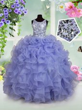 Dramatic Organza Scoop Sleeveless Zipper Ruffles and Sequins Flower Girl Dresses for Less in Turquoise
