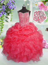 Pick Ups Floor Length Ball Gowns Sleeveless Rose Pink Party Dress Lace Up